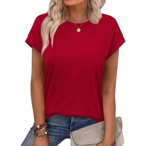 image:imageAlaroo Womens Summer Tops Short Sleeve Shirts Crew Neck Cute Trendy Tunic Blouses S3XLPlain Red