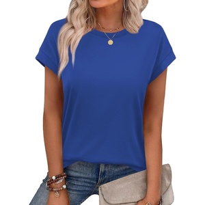 image:imageAlaroo Womens Summer Tops Short Sleeve Shirts Crew Neck Cute Trendy Tunic Blouses S3XLPlain Royal Blue
