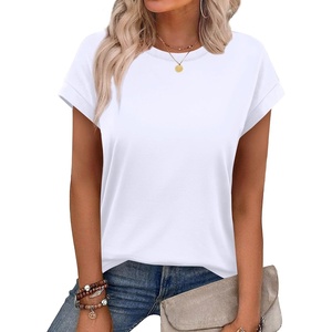 image:imageAlaroo Womens Summer Tops Short Sleeve Shirts Crew Neck Cute Trendy Tunic Blouses S3XLPlain White
