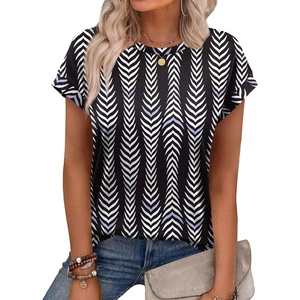 image:imageAlaroo Womens Summer Tops Short Sleeve Shirts Crew Neck Cute Trendy Tunic Blouses S3XLVertical Striped Print 58
