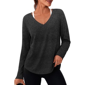image:imageAlaroo Womens Workout Tops Reversible Long Sleeve VNeck ShirtsBlack Grey