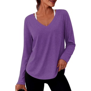 image:imageAlaroo Womens Workout Tops Reversible Long Sleeve VNeck ShirtsPurple