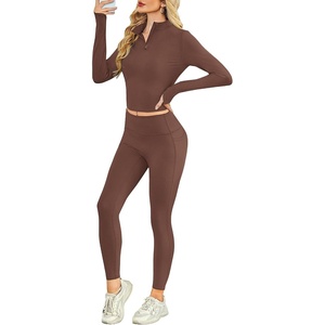 image:imageAlaroo Workout Sets for Women 2 Piece Fashion Clothing 14 Zip Fall Outfits02 Dark Brown