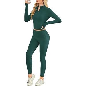image:imageAlaroo Workout Sets for Women 2 Piece Fashion Clothing 14 Zip Fall Outfits04 Green