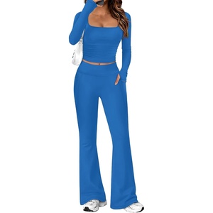 image:imageAlaroo Workout Two Piece for Women Long Sleeve Crop High Waist With PocketBlue