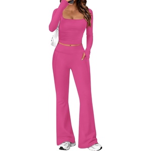 image:imageAlaroo Workout Two Piece for Women Long Sleeve Crop High Waist With PocketHot Pink